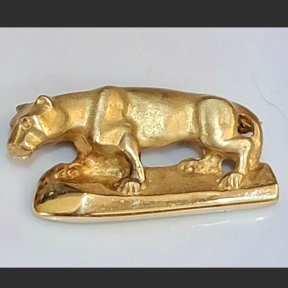 14k Yellow Gold Panther Cougar Brooch Pin-Designer Estate Jewelry 10.2gm - Picture 3 of 12